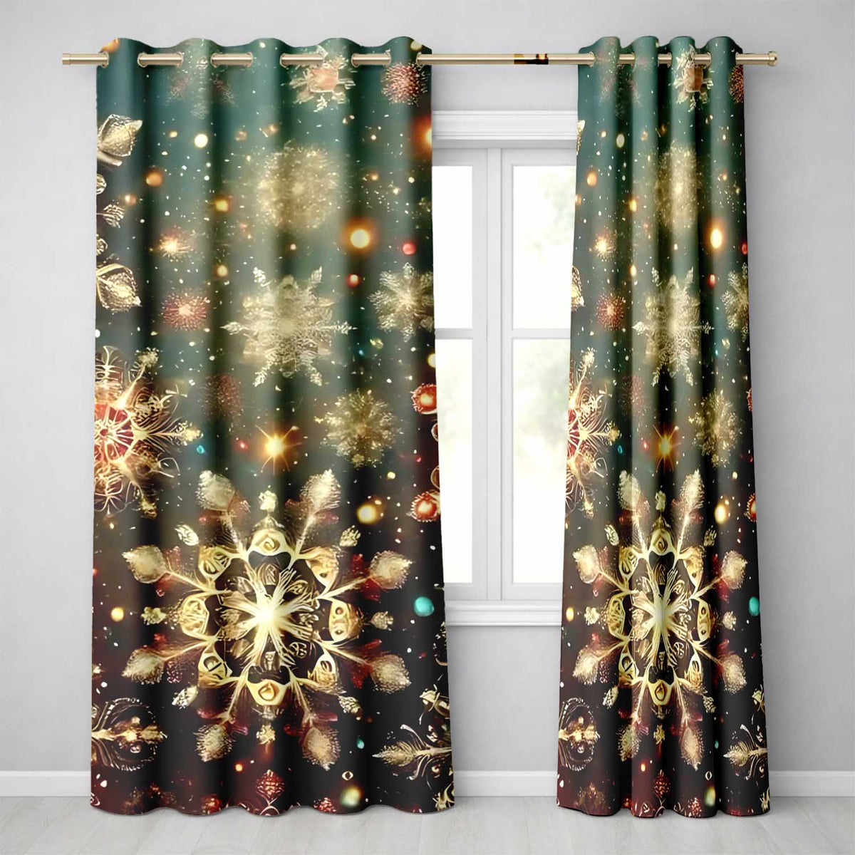 Christmas Snowflake Glitter Pattern Readymade Eyelet Ring Top Thermal 100% Blackout Curtains