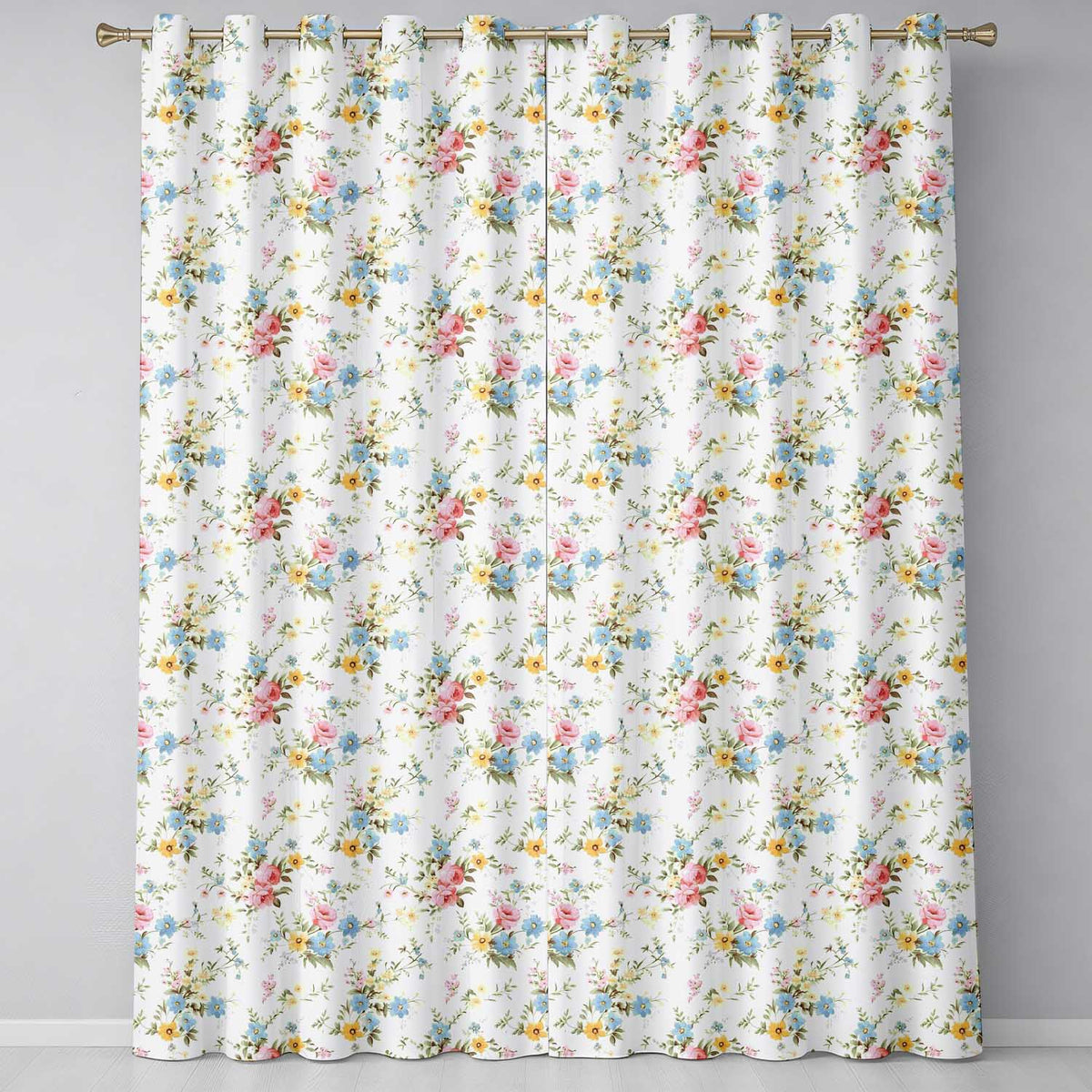 Vintage Pastel Floral Pattern Readymade Eyelet Ring Top Thermal 100% Blackout Curtains