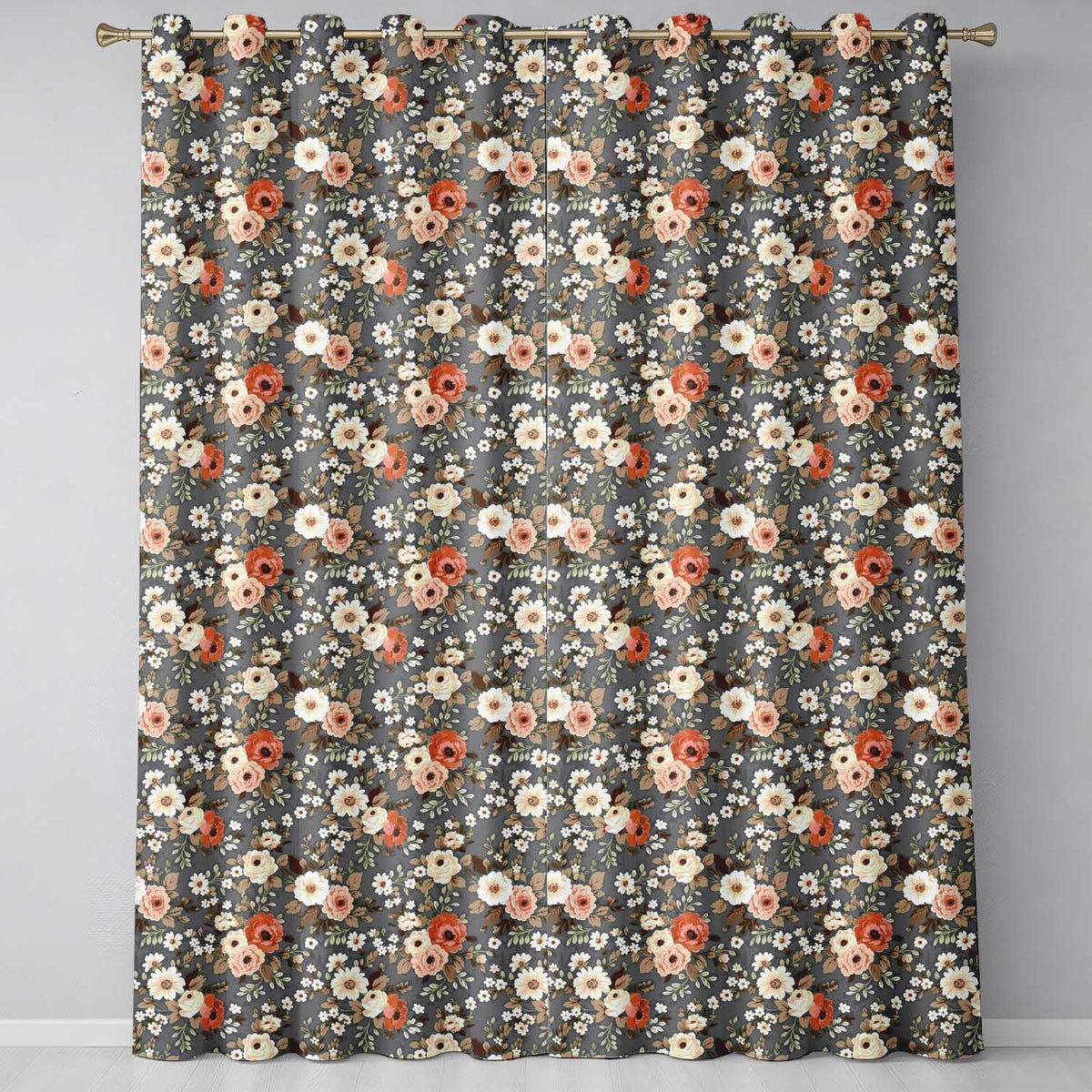 Vintage Floral Rose Sage Green Background Readymade Eyelet Ring Top Thermal 100% Blackout Curtains