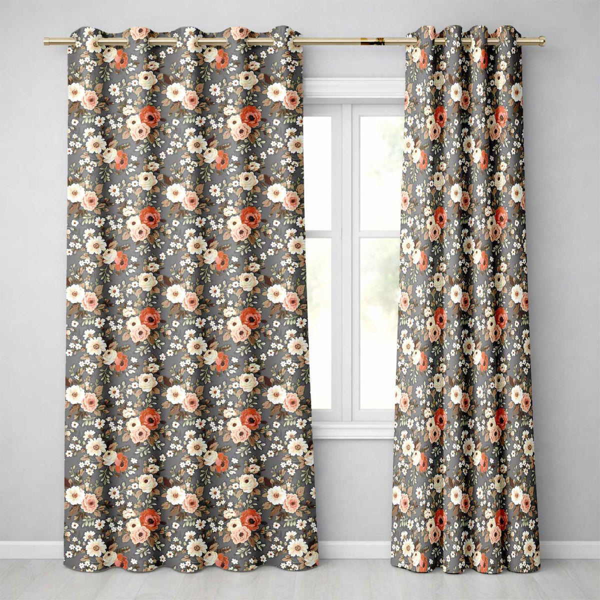 Vintage Floral Rose Sage Green Background Readymade Eyelet Ring Top Thermal 100% Blackout Curtains