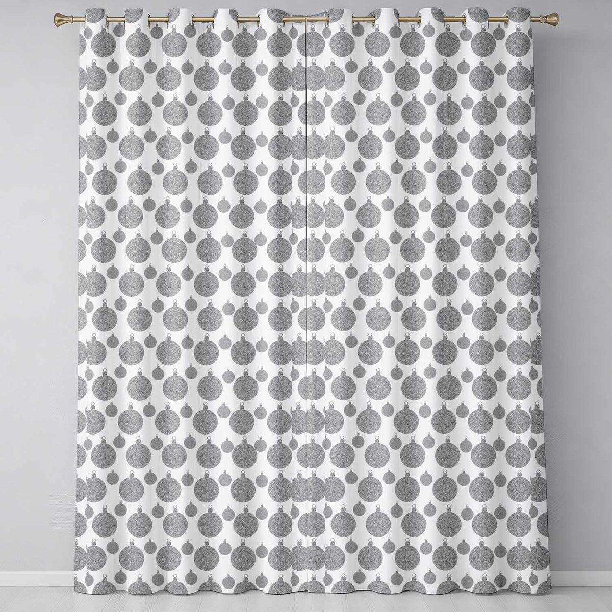 Silver Glitter Christmas Minimal Readymade Eyelet Ring Top Thermal 100% Blackout Curtains