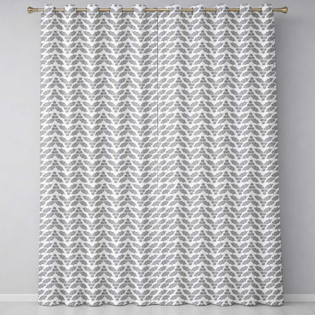 Grey Ornamental Geometric Pattern Elegant Readymade Eyelet Ring Top Thermal 100% Blackout Curtains