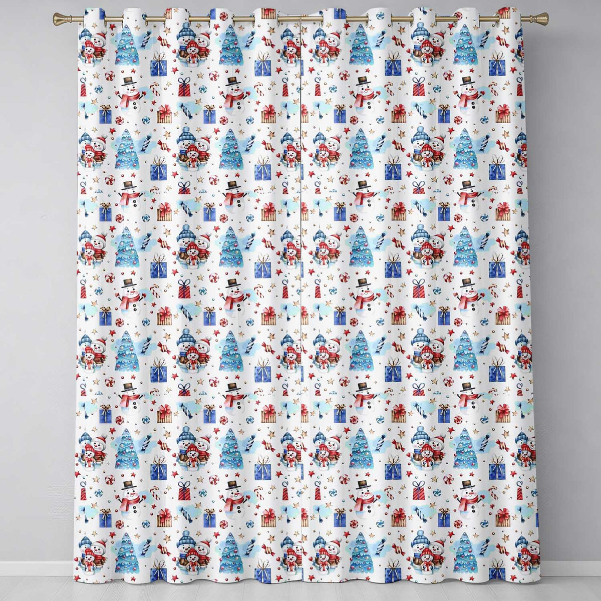 Snowman Christmas Pattern Gifts Candy Winter Readymade Eyelet Ring Top Thermal 100% Blackout Curtains