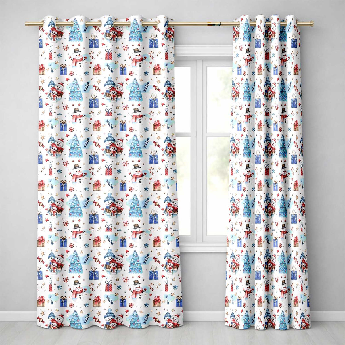 Snowman Christmas Pattern Gifts Candy Winter Readymade Eyelet Ring Top Thermal 100% Blackout Curtains