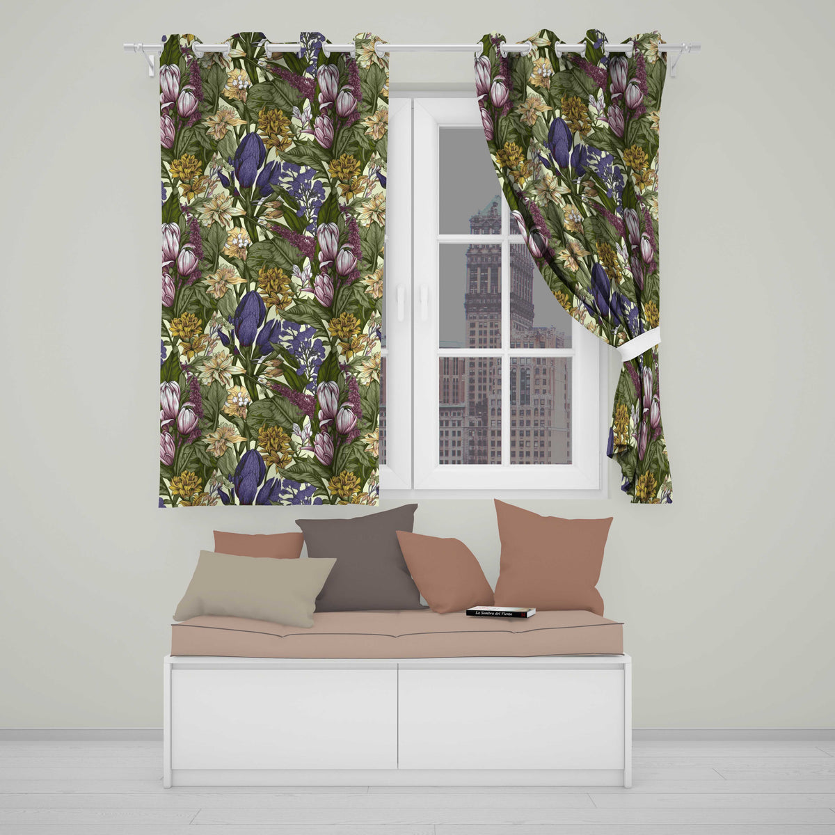Botanical Floral Garden Illustration Vintage Style Readymade Eyelet Ring Top Thermal 100% Blackout Curtains