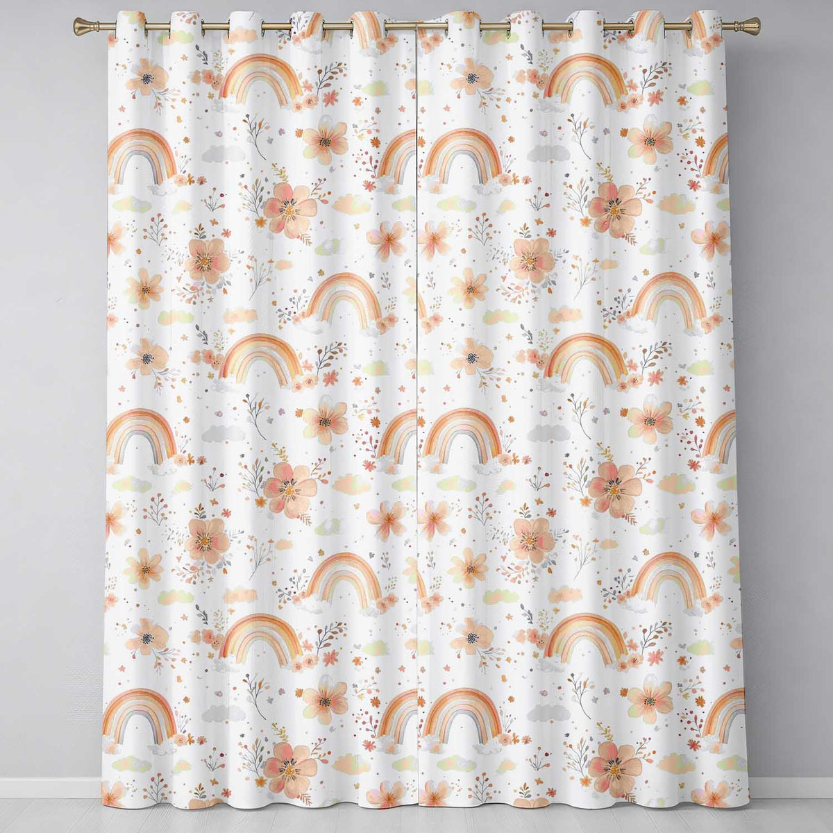 Pastel Rainbow Floral Dreamy Nursery Watercolour Readymade Eyelet Ring Top Thermal 100% Blackout Curtains