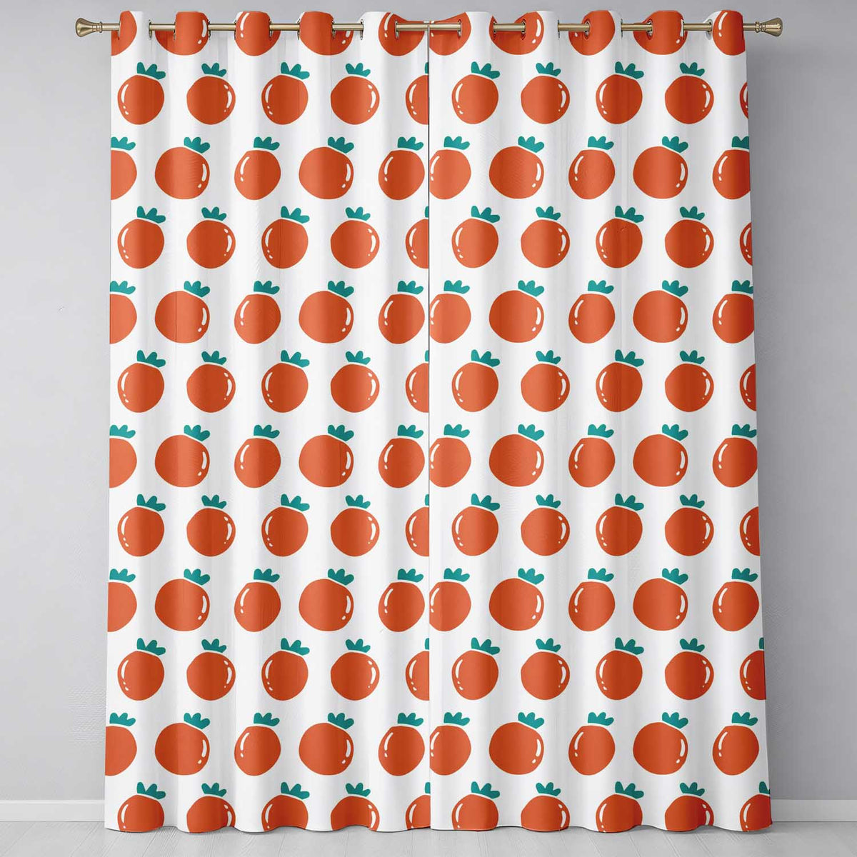 Tomato Cartoon Pattern Minimal Readymade Eyelet Ring Top Thermal 100% Blackout Curtains