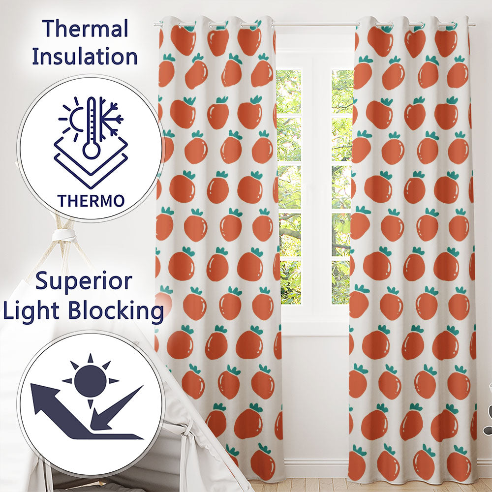 Tomato Cartoon Pattern Minimal Readymade Eyelet Ring Top Thermal 100% Blackout Curtains