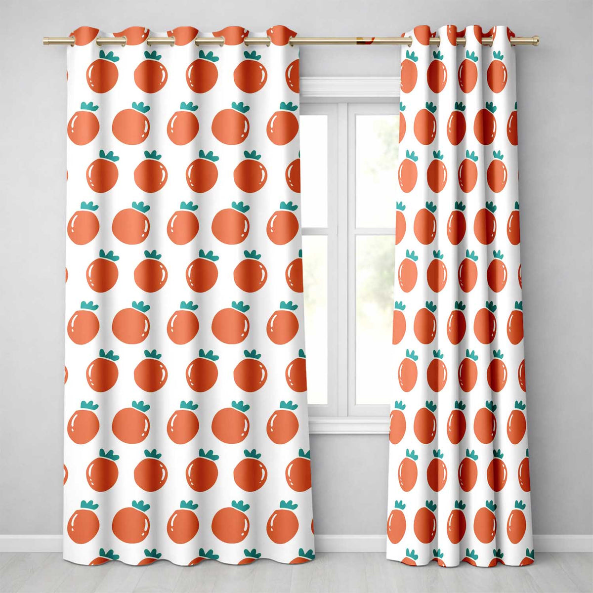 Tomato Cartoon Pattern Minimal Readymade Eyelet Ring Top Thermal 100% Blackout Curtains