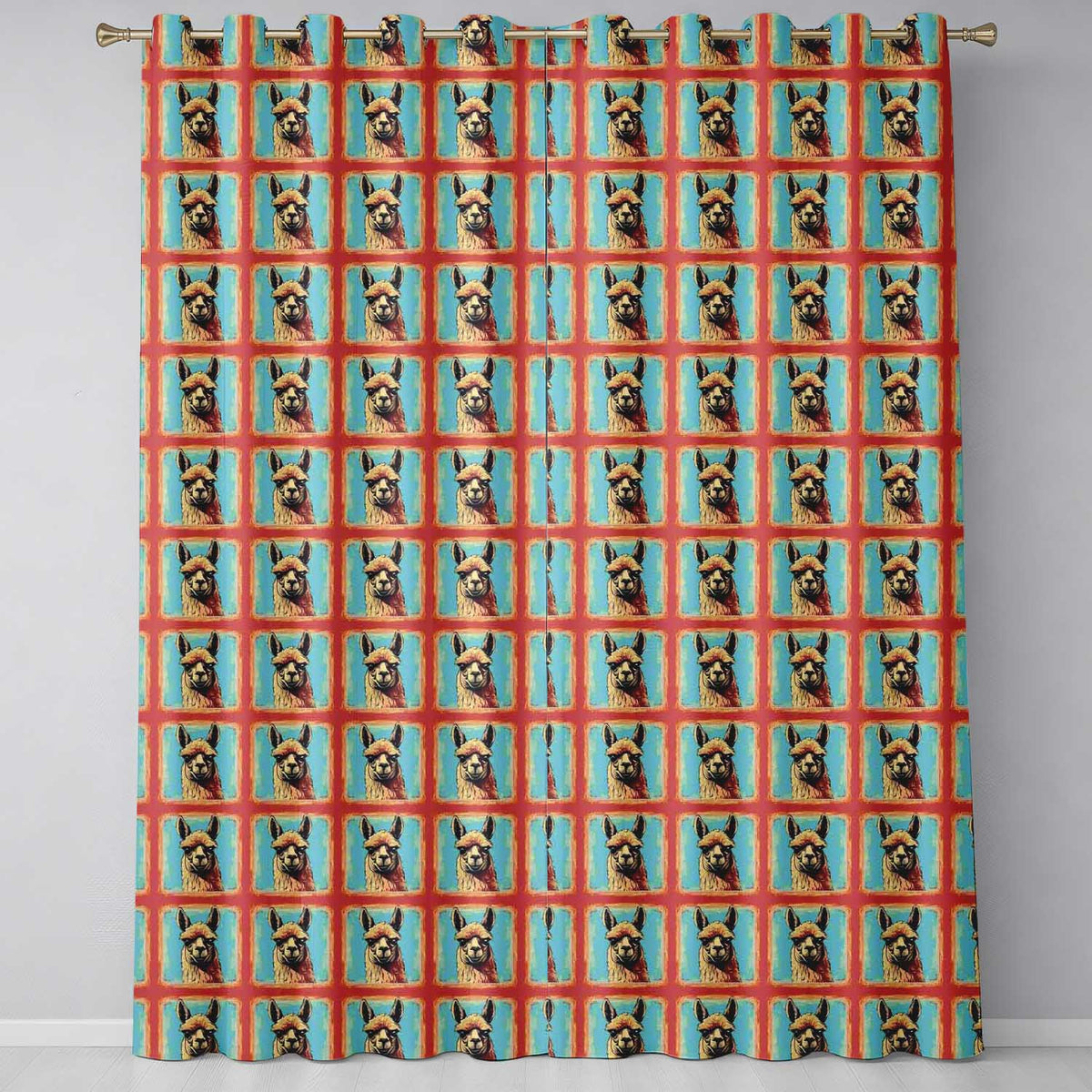 Alpaca Portrait Pattern Vintage Style Animal Readymade Eyelet Ring Top Thermal 100% Blackout Curtains