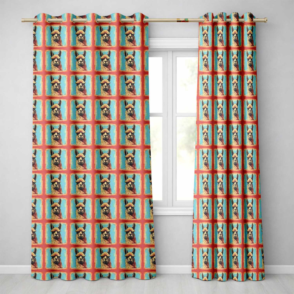 Alpaca Portrait Pattern Vintage Style Animal Readymade Eyelet Ring Top Thermal 100% Blackout Curtains