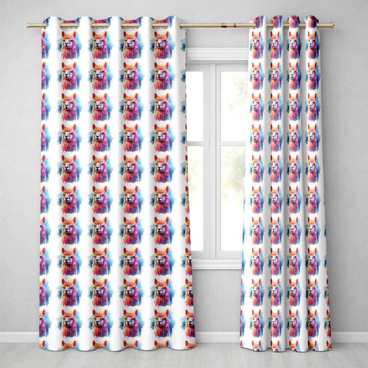 Colourful Alpaca Bright Artistic Readymade Eyelet Ring Top Thermal 100% Blackout Curtains