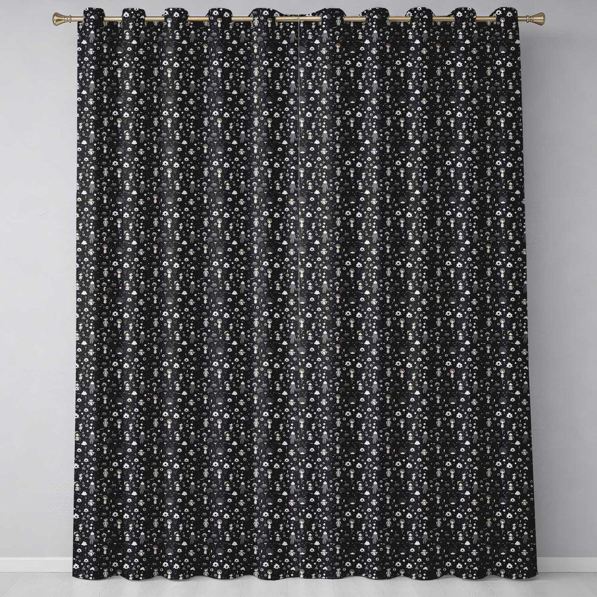 Dark Character Night Cartoon Kids Design Readymade Eyelet Ring Top Thermal 100% Blackout Curtains