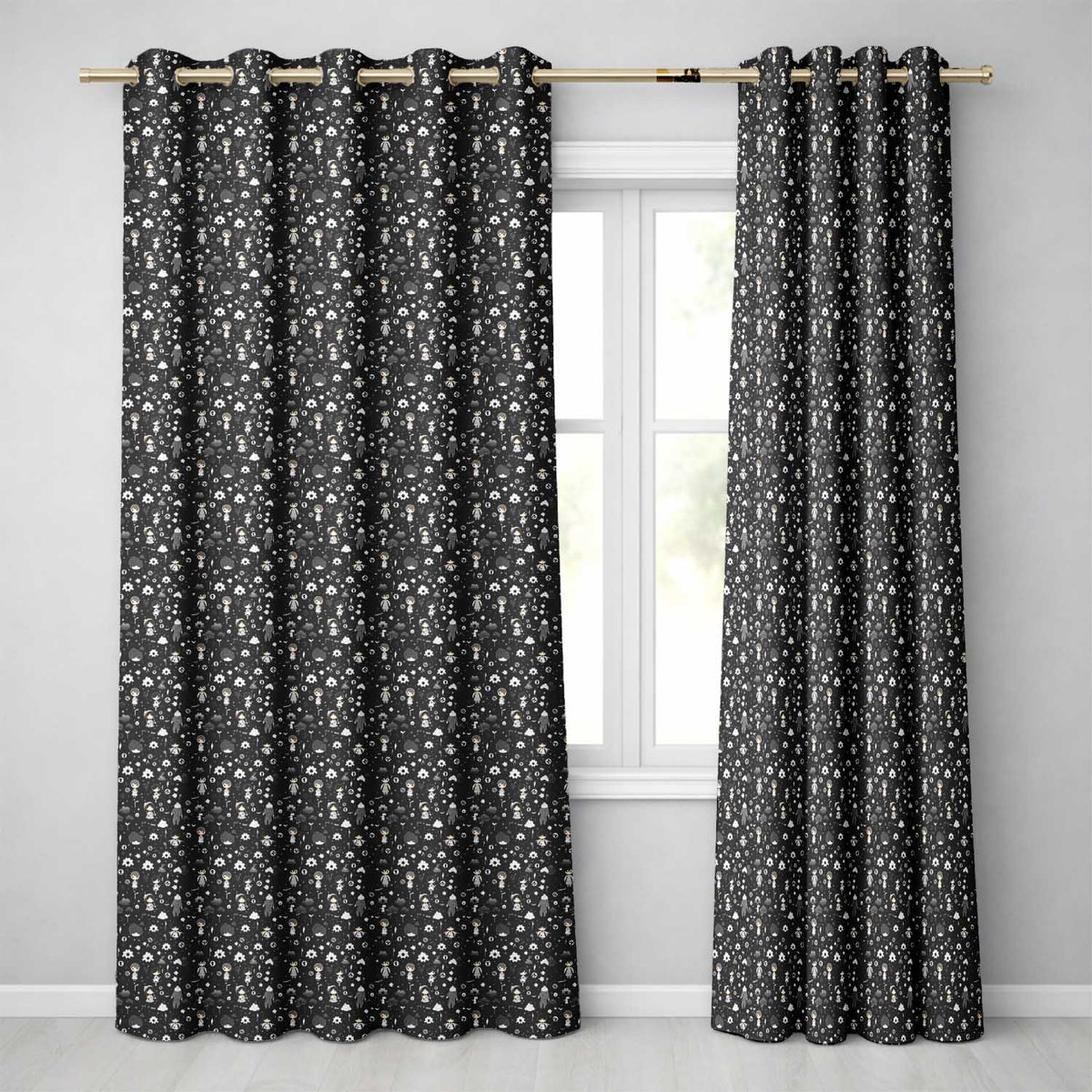 Dark Character Night Cartoon Kids Design Readymade Eyelet Ring Top Thermal 100% Blackout Curtains