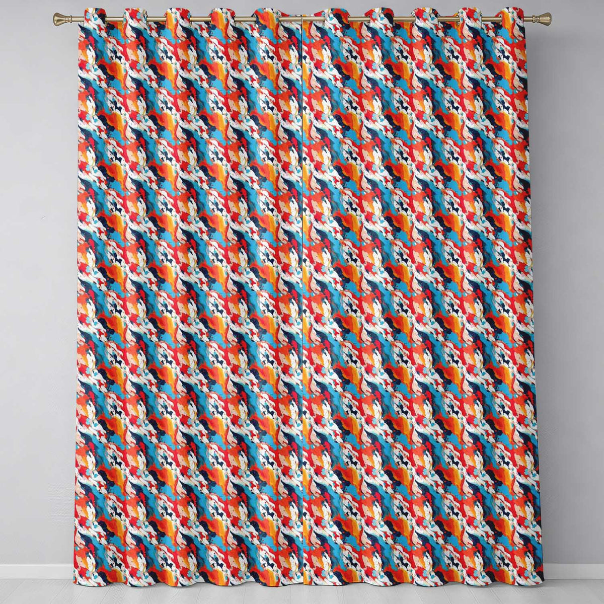 Bold Brush Stroke Abstract Red Blue White Readymade Eyelet Ring Top Thermal 100% Blackout Curtains