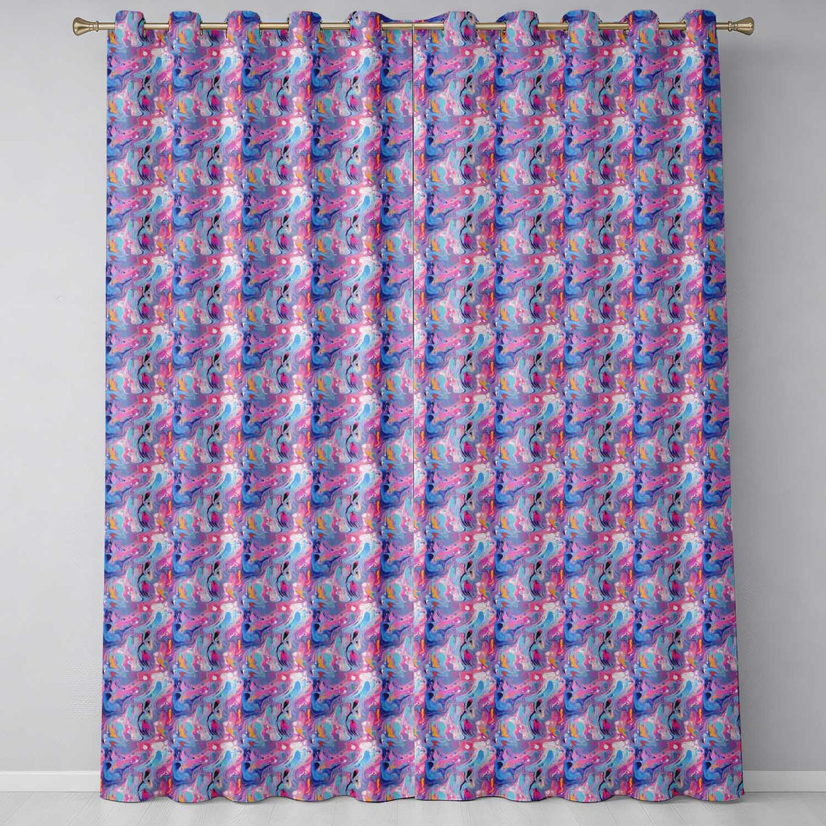 Light Aqua Marble Vein Gold Effect Abstract Readymade Eyelet Ring Top Thermal 100% Blackout Curtains