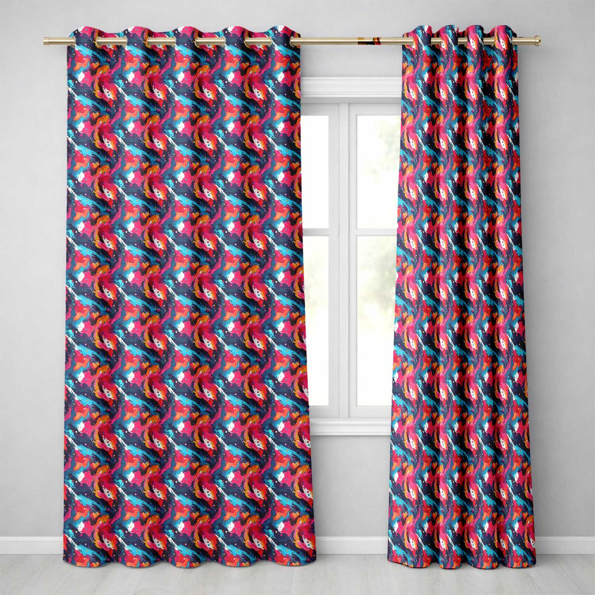 High Contrast Marble Swirl Red Black White Abstract Readymade Eyelet Ring Top Thermal 100% Blackout Curtains