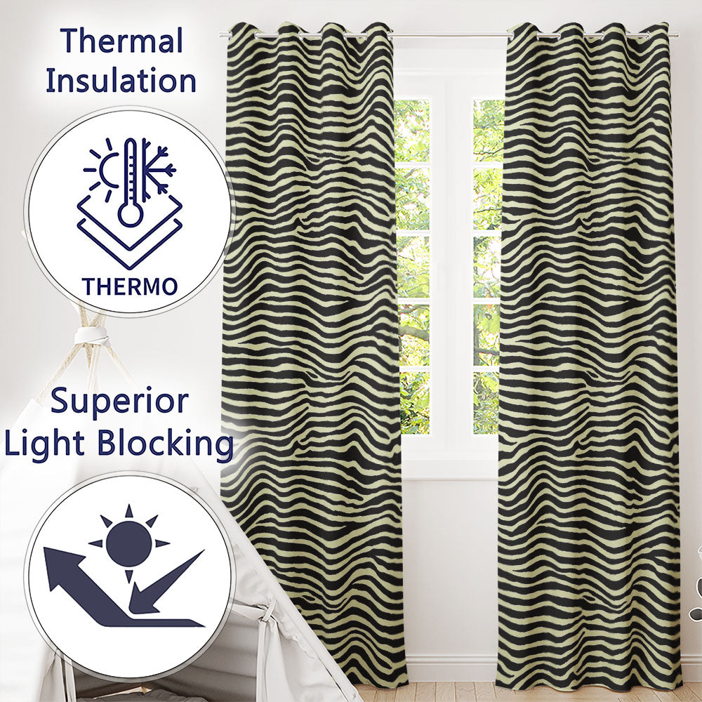 Organic Terrazzo Shapes Black Beige Modern Abstract Readymade Eyelet Ring Top Thermal 100% Blackout Curtains