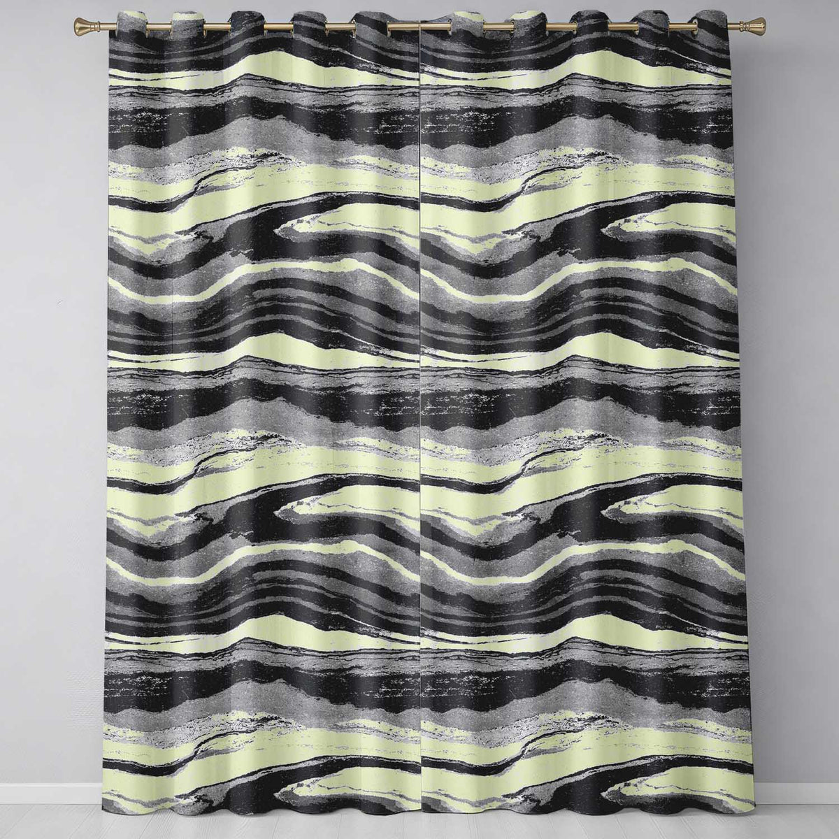Fine Line Topography Black Cream Abstract Contour Readymade Eyelet Ring Top Thermal 100% Blackout Curtains