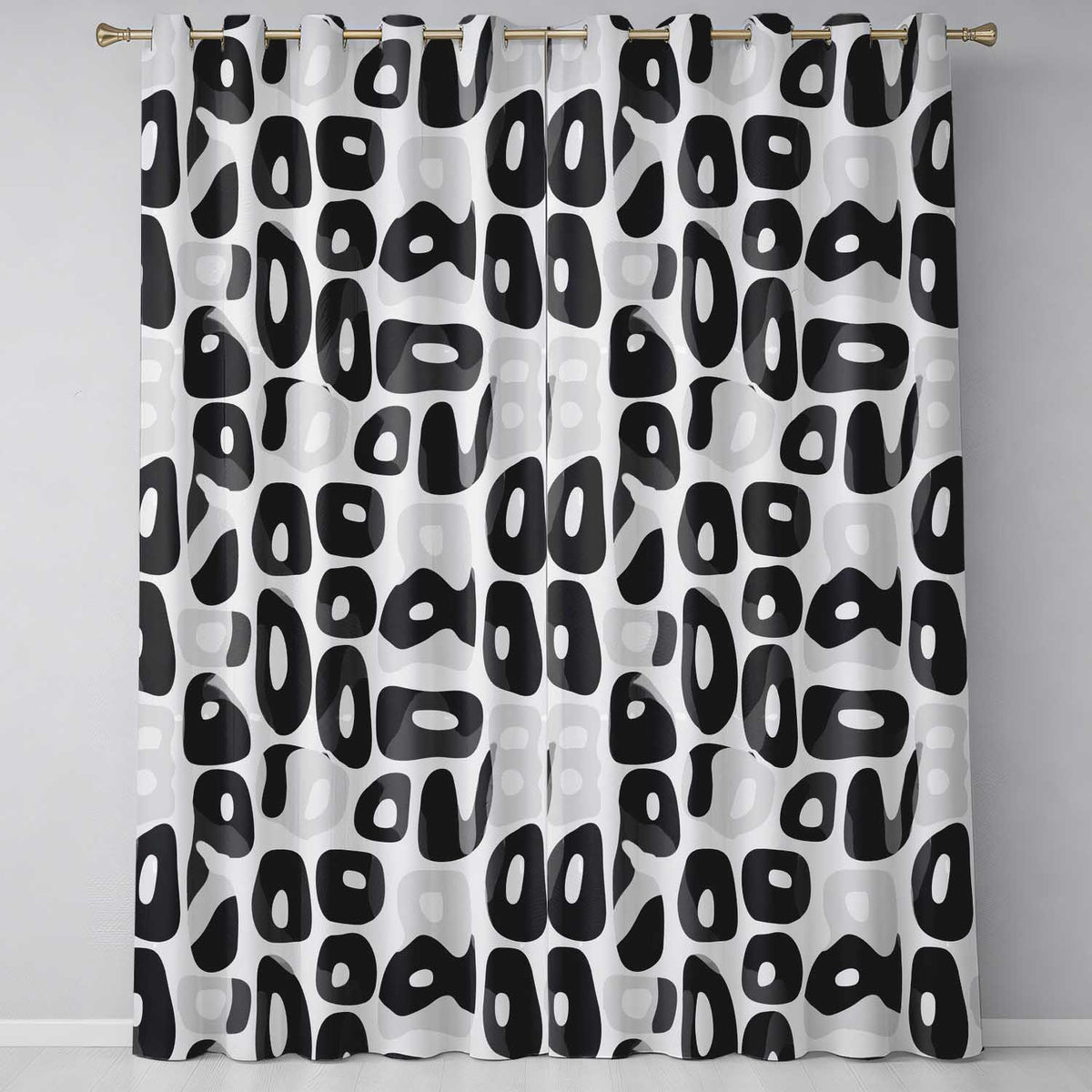Soft Rounded Shapes Black Grey Minimal Abstract Readymade Eyelet Ring Top Thermal 100% Blackout Curtains