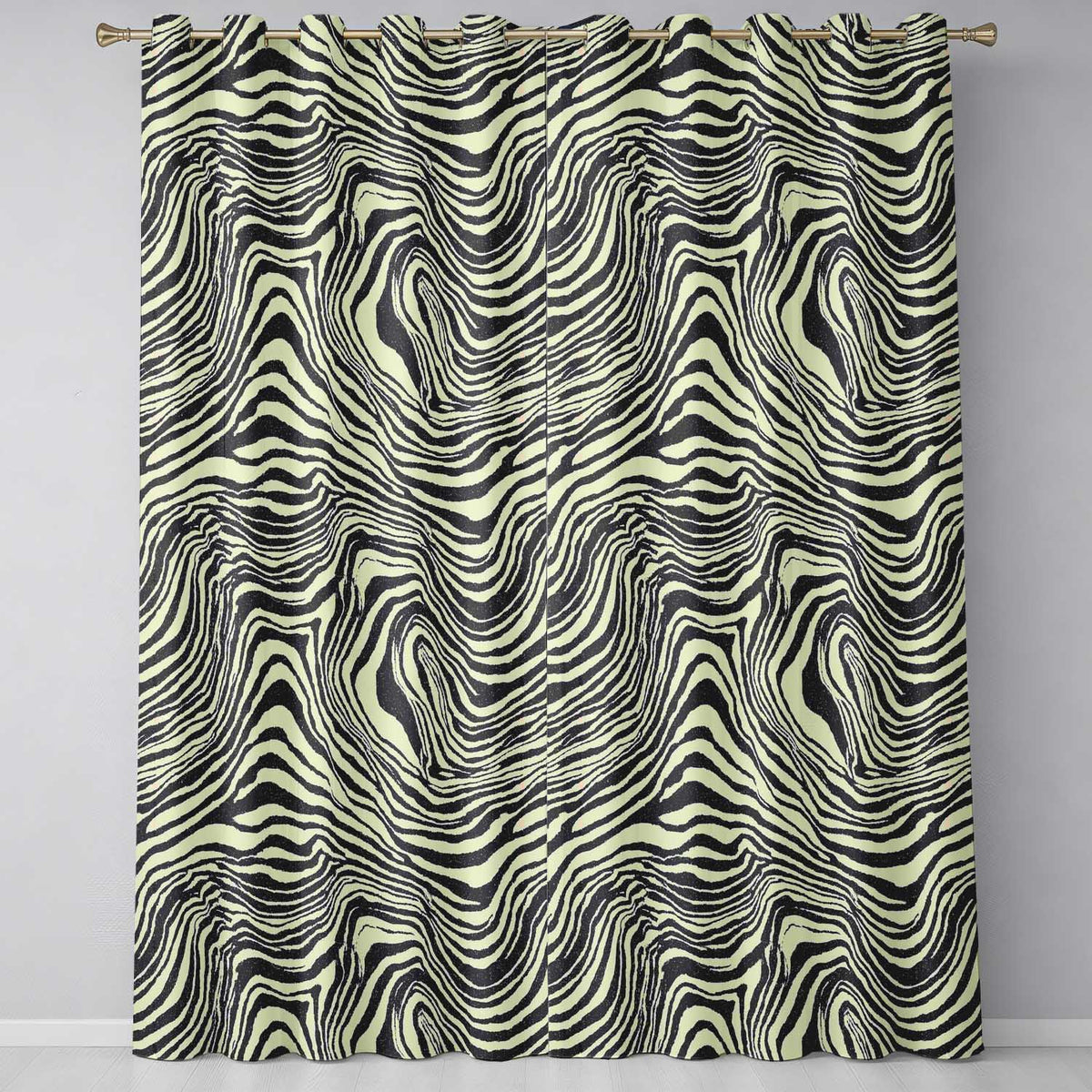 Layered Contour Waves Black Cream Topographic Abstract Readymade Eyelet Ring Top Thermal 100% Blackout Curtains