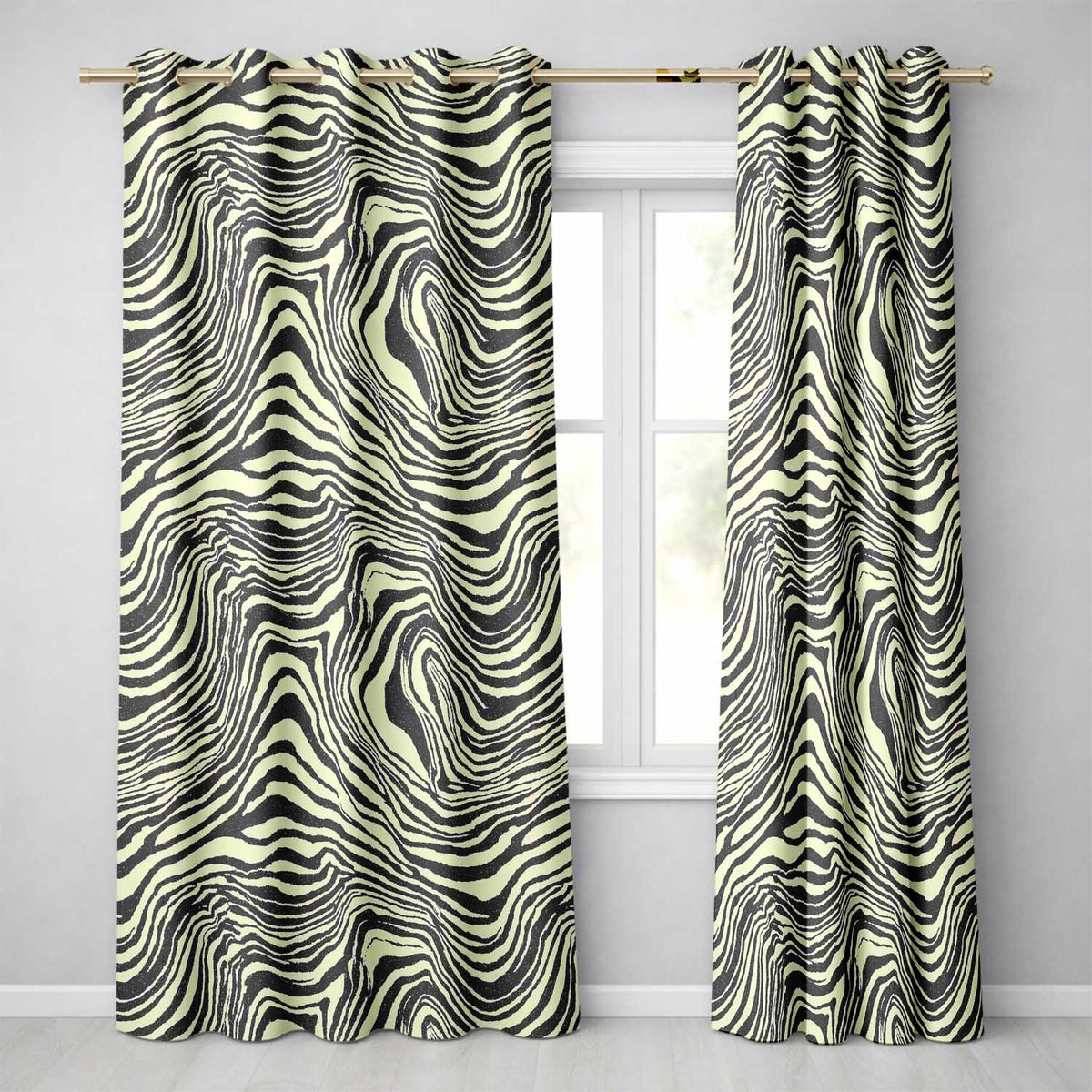 Layered Contour Waves Black Cream Topographic Abstract Readymade Eyelet Ring Top Thermal 100% Blackout Curtains