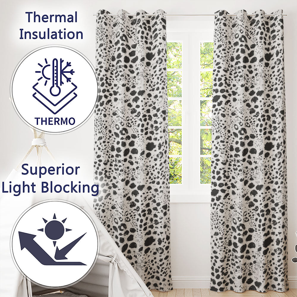Leopard Animal Print Black Cream Classic Safari Readymade Eyelet Ring Top Thermal 100% Blackout Curtains