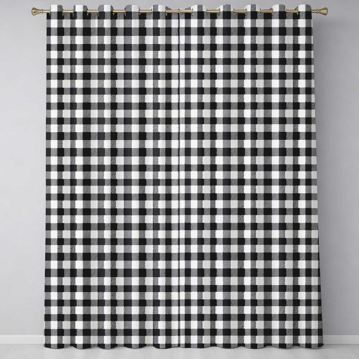 Fine Line Gingham Black Cream Textured Check Readymade Eyelet Ring Top Thermal 100% Blackout Curtains