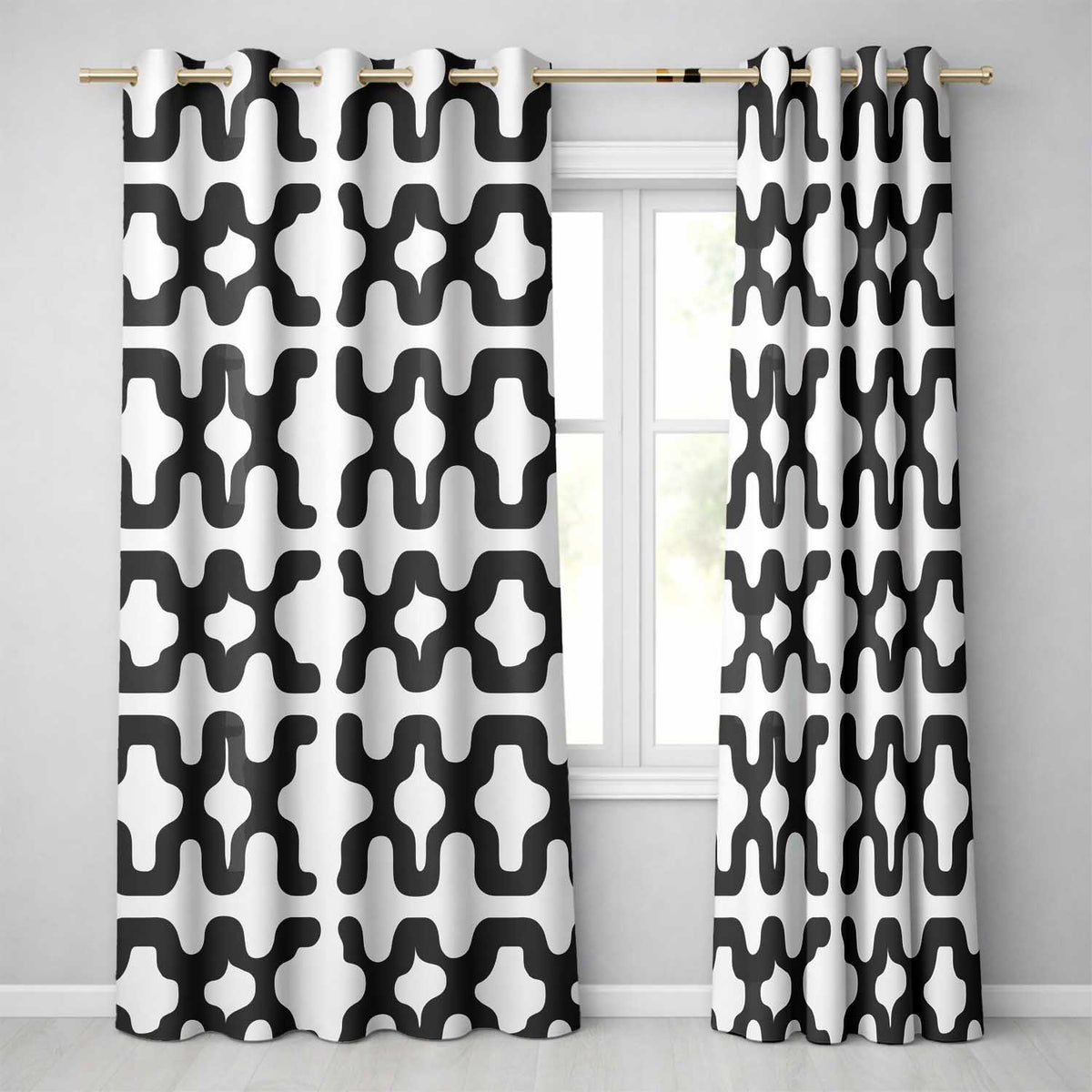Blob Shapes Black Cream Mid Century Abstract Readymade Eyelet Ring Top Thermal 100% Blackout Curtains