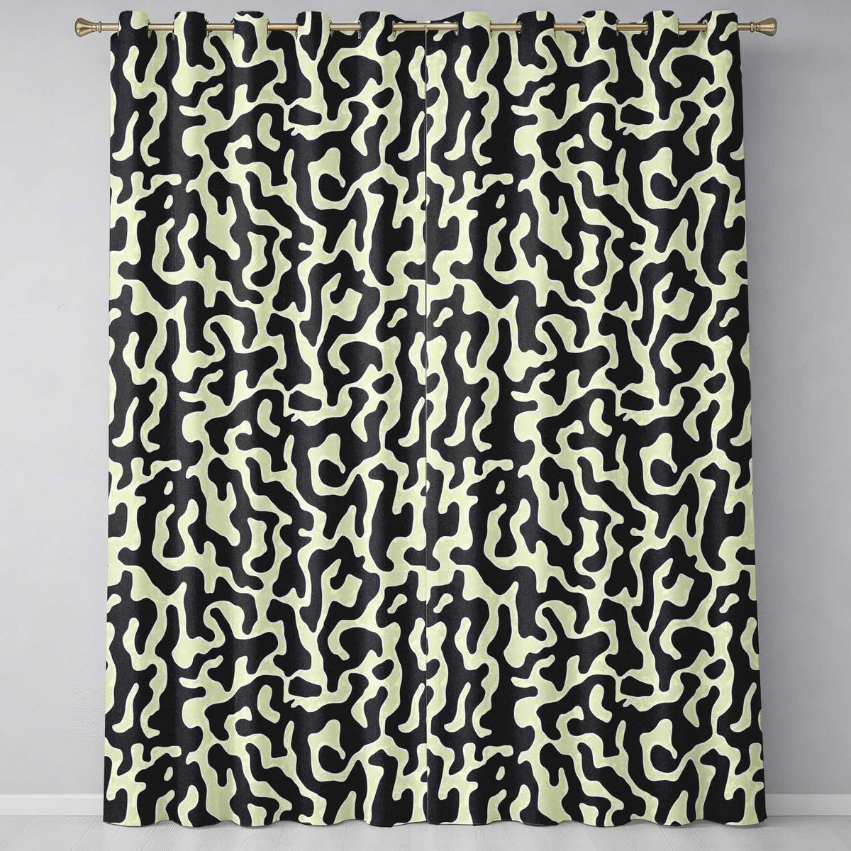 Concentric Circles & Stripes Black Cream Abstract Readymade Eyelet Ring Top Thermal 100% Blackout Curtains