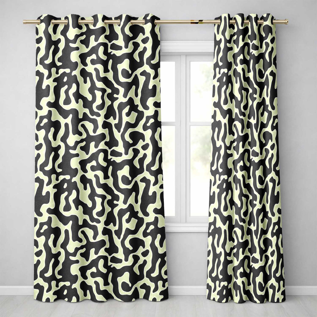 Concentric Circles & Stripes Black Cream Abstract Readymade Eyelet Ring Top Thermal 100% Blackout Curtains