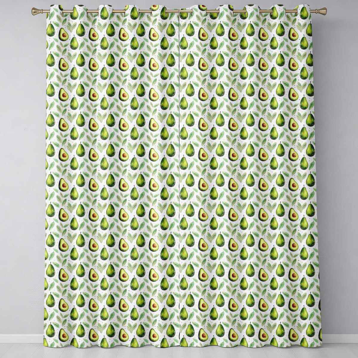 Watercolor Avocado Botanical Pattern Readymade Eyelet Ring Top Thermal 100% Blackout Curtains