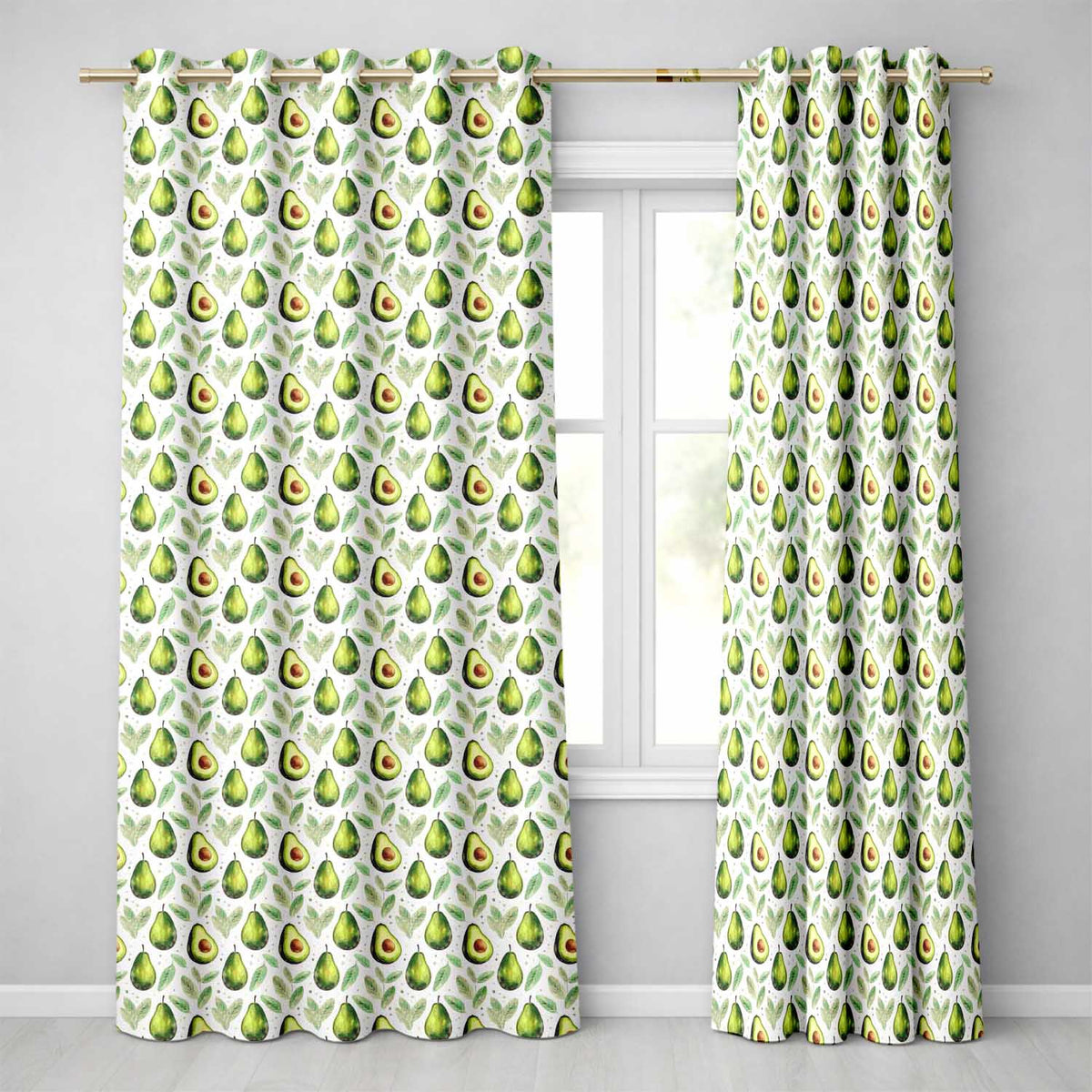 Watercolor Avocado Botanical Pattern Readymade Eyelet Ring Top Thermal 100% Blackout Curtains