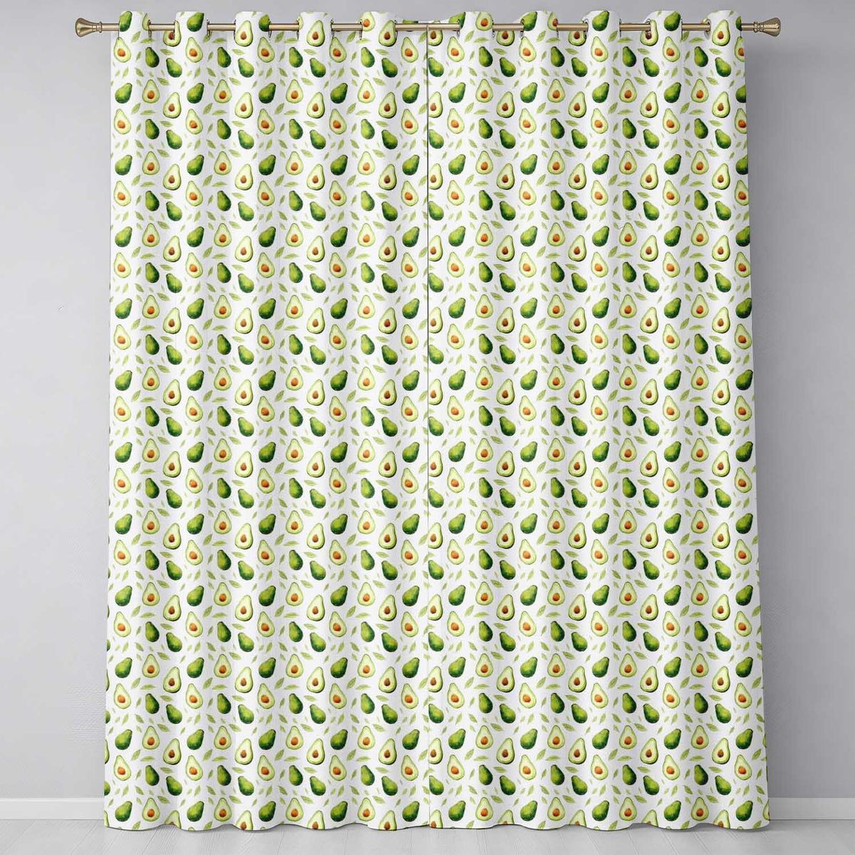 Light Botanical Avocado Leaf Pattern Readymade Eyelet Ring Top Thermal 100% Blackout Curtains