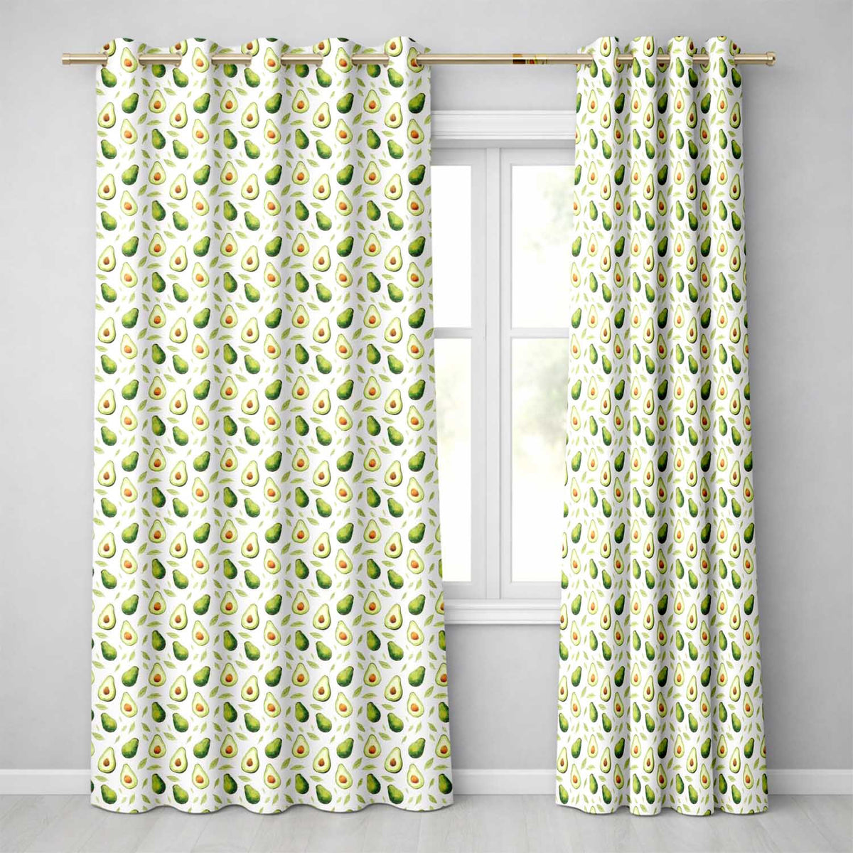 Light Botanical Avocado Leaf Pattern Readymade Eyelet Ring Top Thermal 100% Blackout Curtains