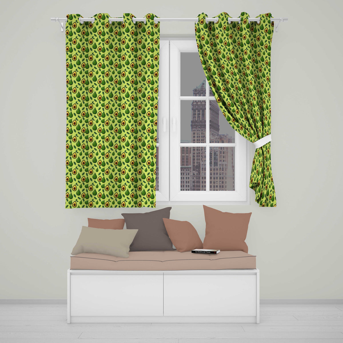 Green Avocado Pear Seamless Bright Botanical Fruit Illustration Design Readymade Eyelet Ring Top Thermal 100% Blackout Curtains