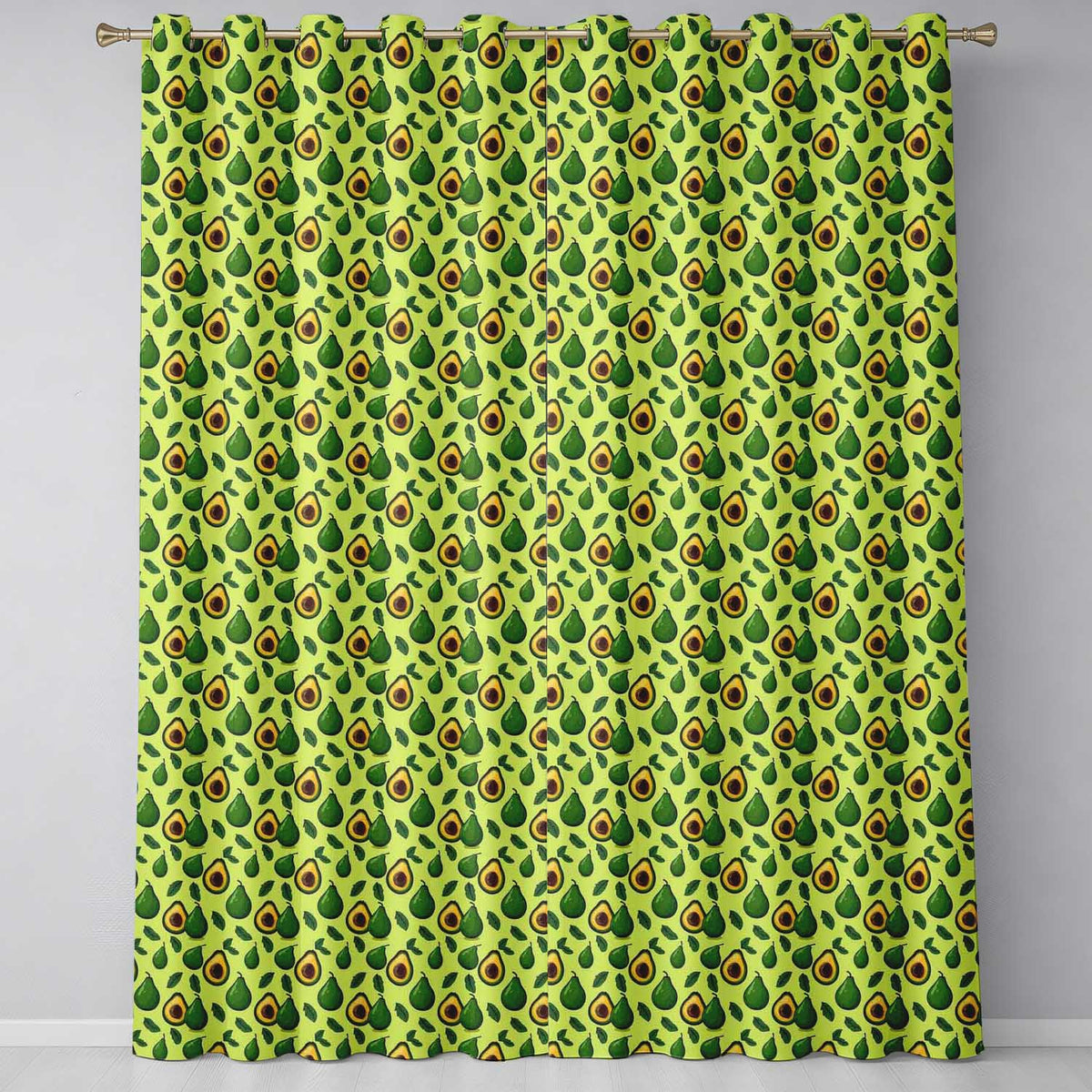 Green Avocado Pear Seamless Bright Botanical Fruit Illustration Design Readymade Eyelet Ring Top Thermal 100% Blackout Curtains