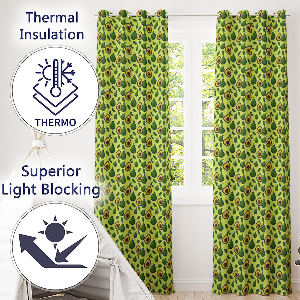 Green Avocado Pear Seamless Bright Botanical Fruit Illustration Design Readymade Eyelet Ring Top Thermal 100% Blackout Curtains