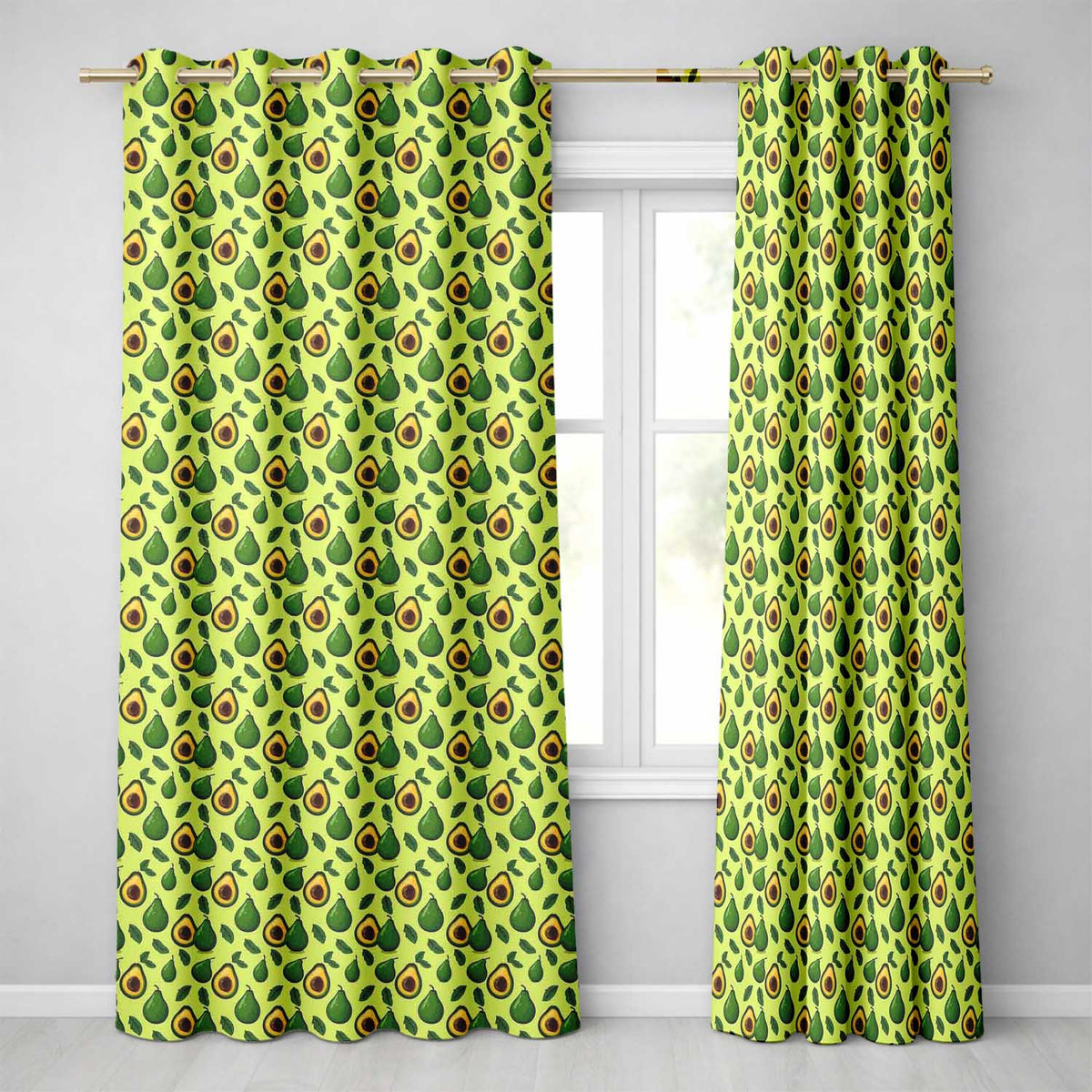 Green Avocado Pear Seamless Bright Botanical Fruit Illustration Design Readymade Eyelet Ring Top Thermal 100% Blackout Curtains