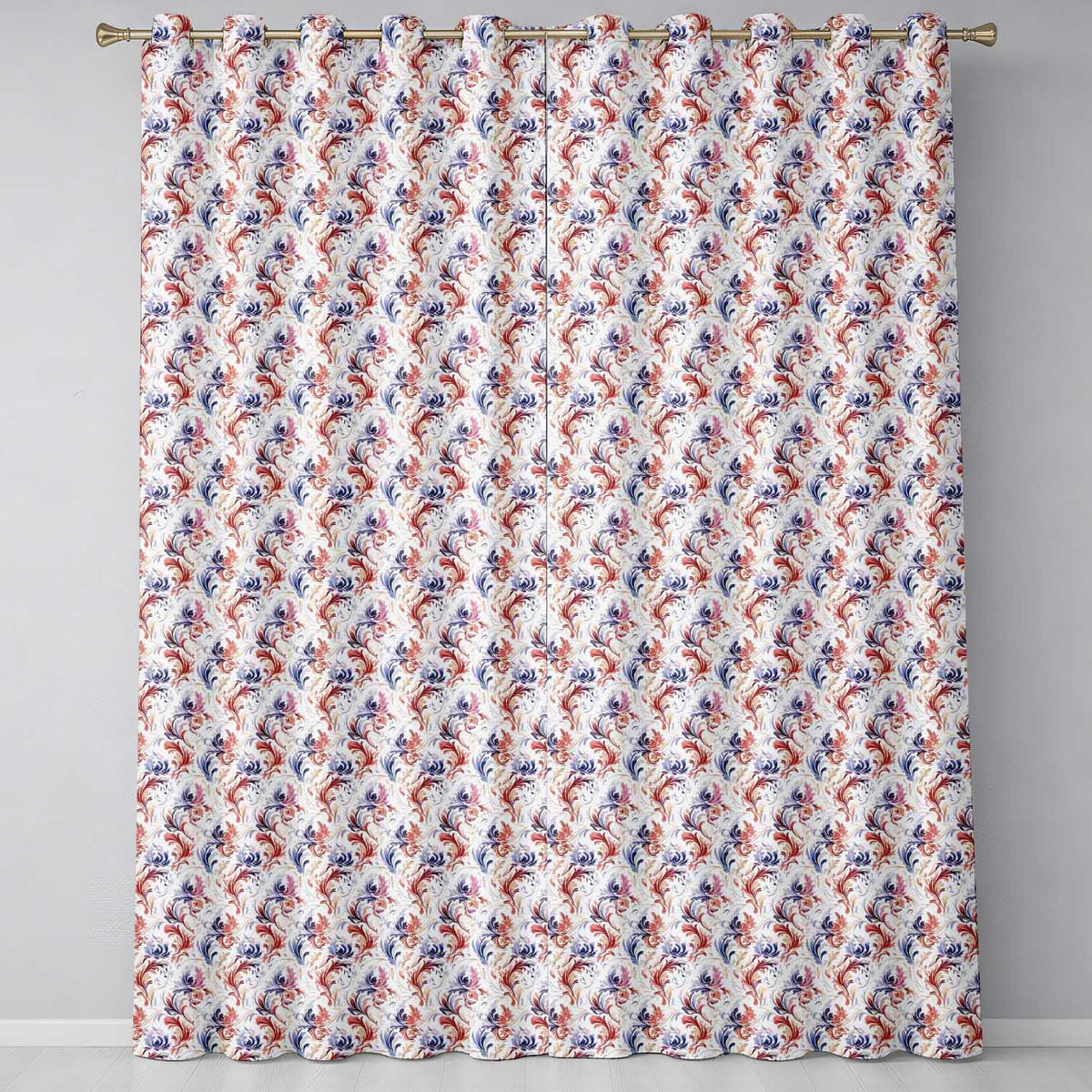 Soft Red Blue Floral Seamless Vintage Botanical Ornamental Design Readymade Eyelet Ring Top Thermal 100% Blackout Curtains