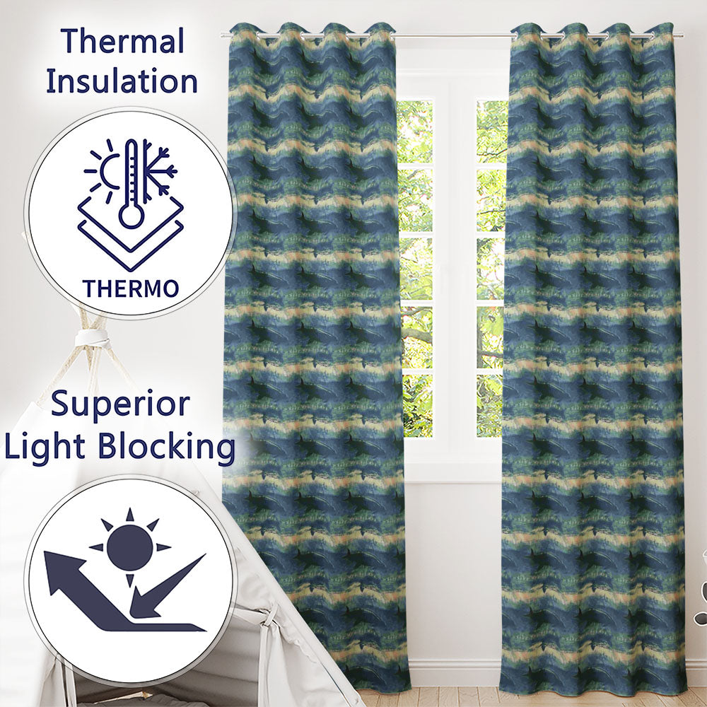 Vintage Ocean Whale Seamless Textured Marine Animal Design Readymade Eyelet Ring Top Thermal 100% Blackout Curtains