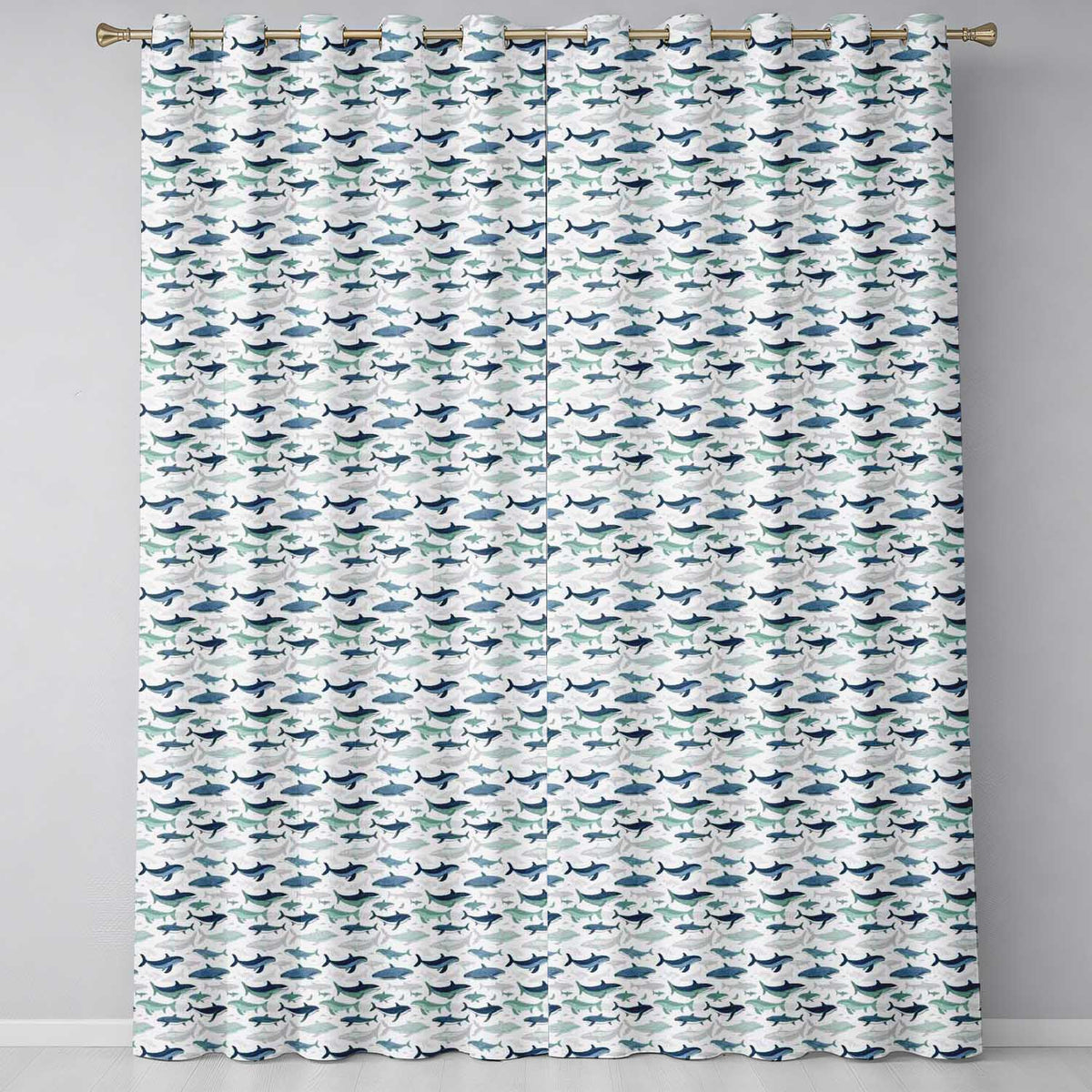 Light Blue Ocean Whale Seamless Minimal Marine Animal Design Readymade Eyelet Ring Top Thermal 100% Blackout Curtains