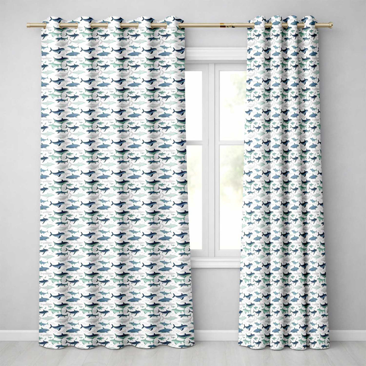 Light Blue Ocean Whale Seamless Minimal Marine Animal Design Readymade Eyelet Ring Top Thermal 100% Blackout Curtains