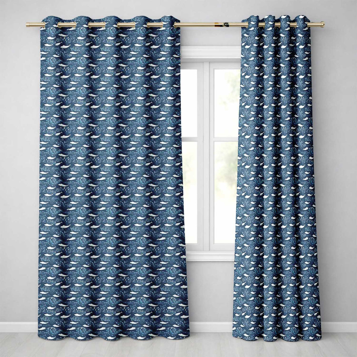 Blue Whale Seamless Marine Animal Ocean Design Readymade Eyelet Ring Top Thermal 100% Blackout Curtains