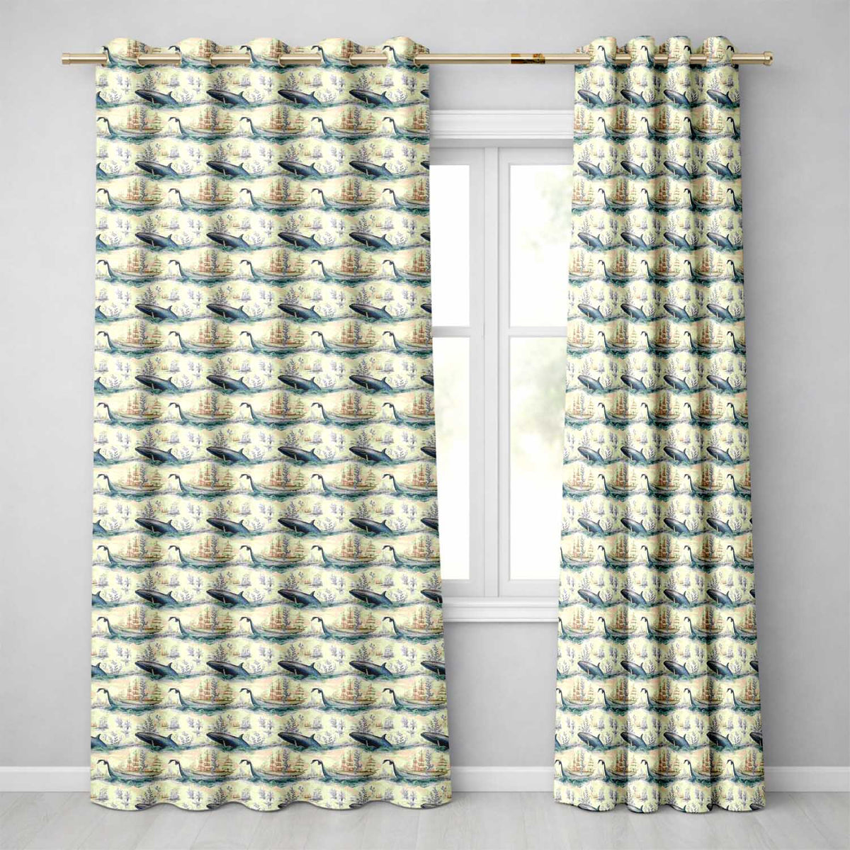 Watercolour Whale Seamless Soft Ocean Marine Animal Design Readymade Eyelet Ring Top Thermal 100% Blackout Curtains