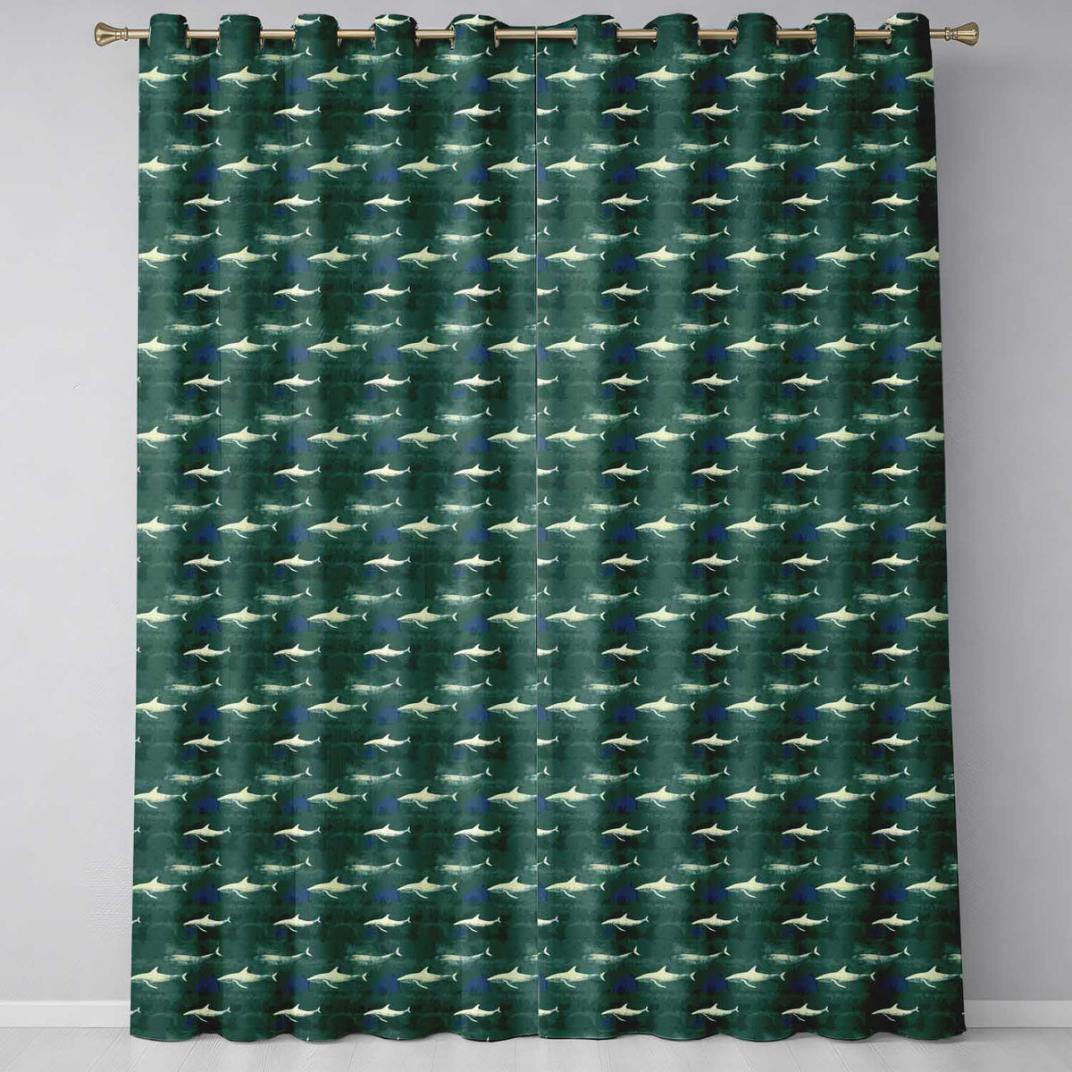Deep Teal Whale Seamless Minimal Marine Animal Ocean Design Readymade Eyelet Ring Top Thermal 100% Blackout Curtains