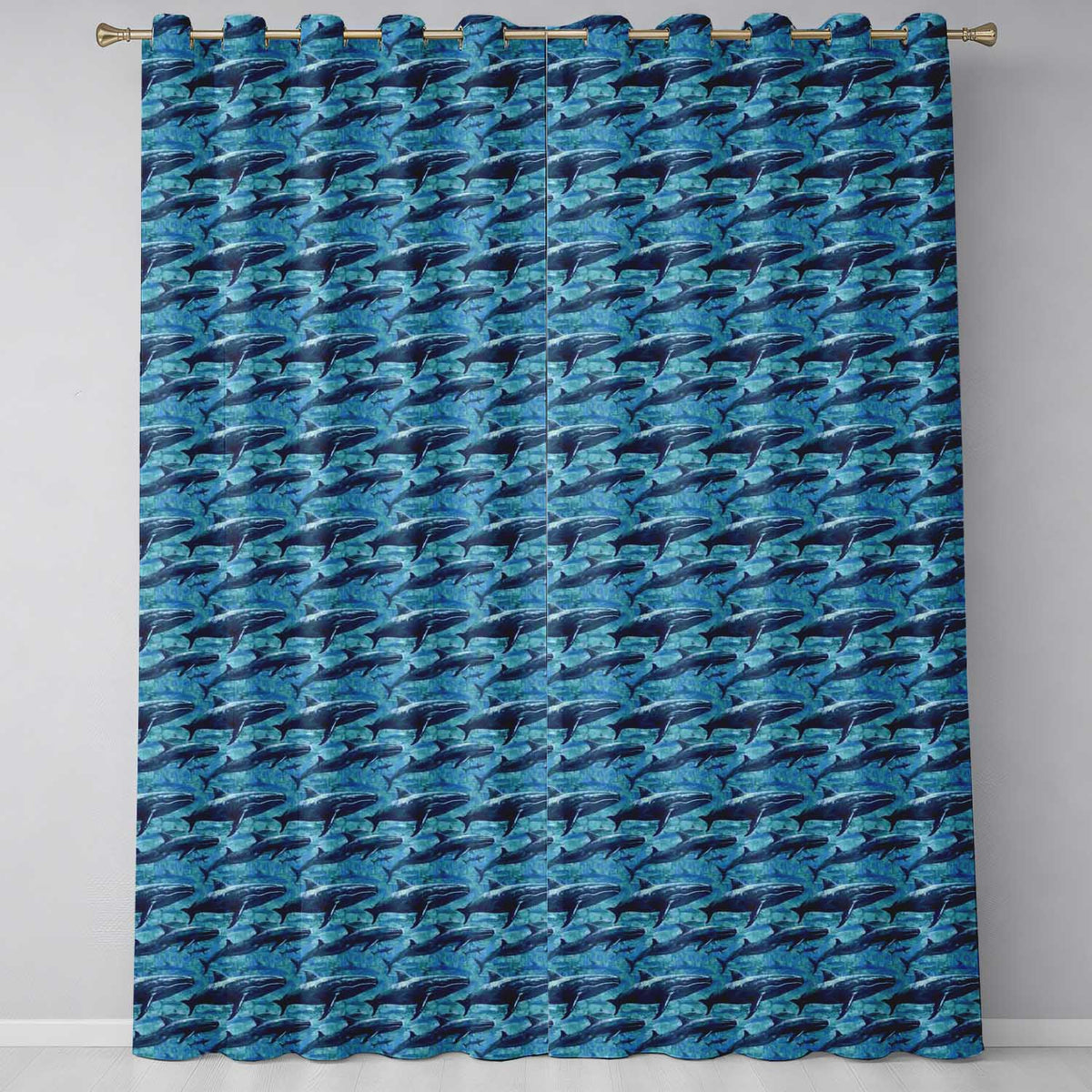 Deep Blue Whale Underwater Seamless Ocean Marine Design Readymade Eyelet Ring Top Thermal 100% Blackout Curtains