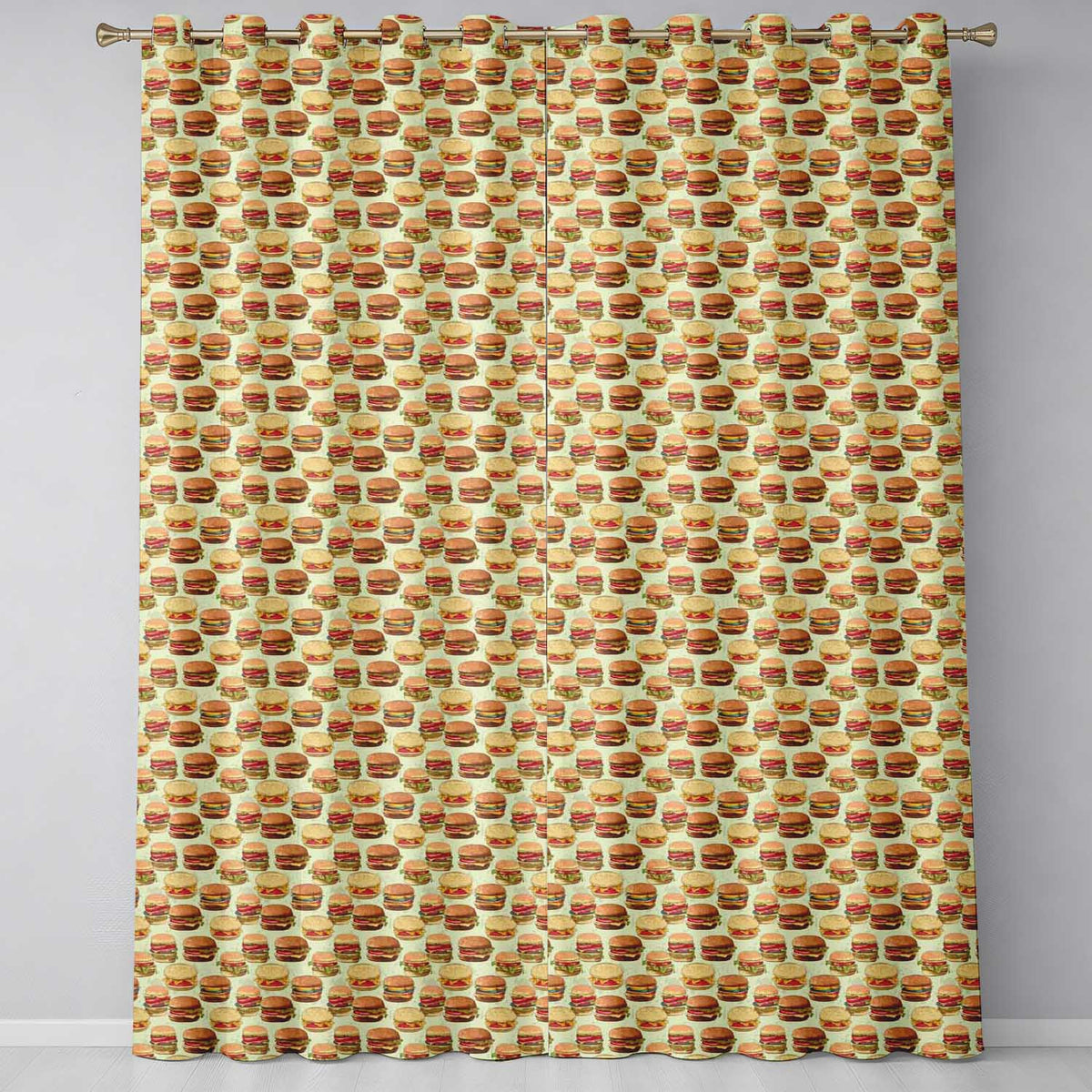 Vintage Burger Illustration Seamless Fast Food Snack Design Readymade Eyelet Ring Top Thermal 100% Blackout Curtains