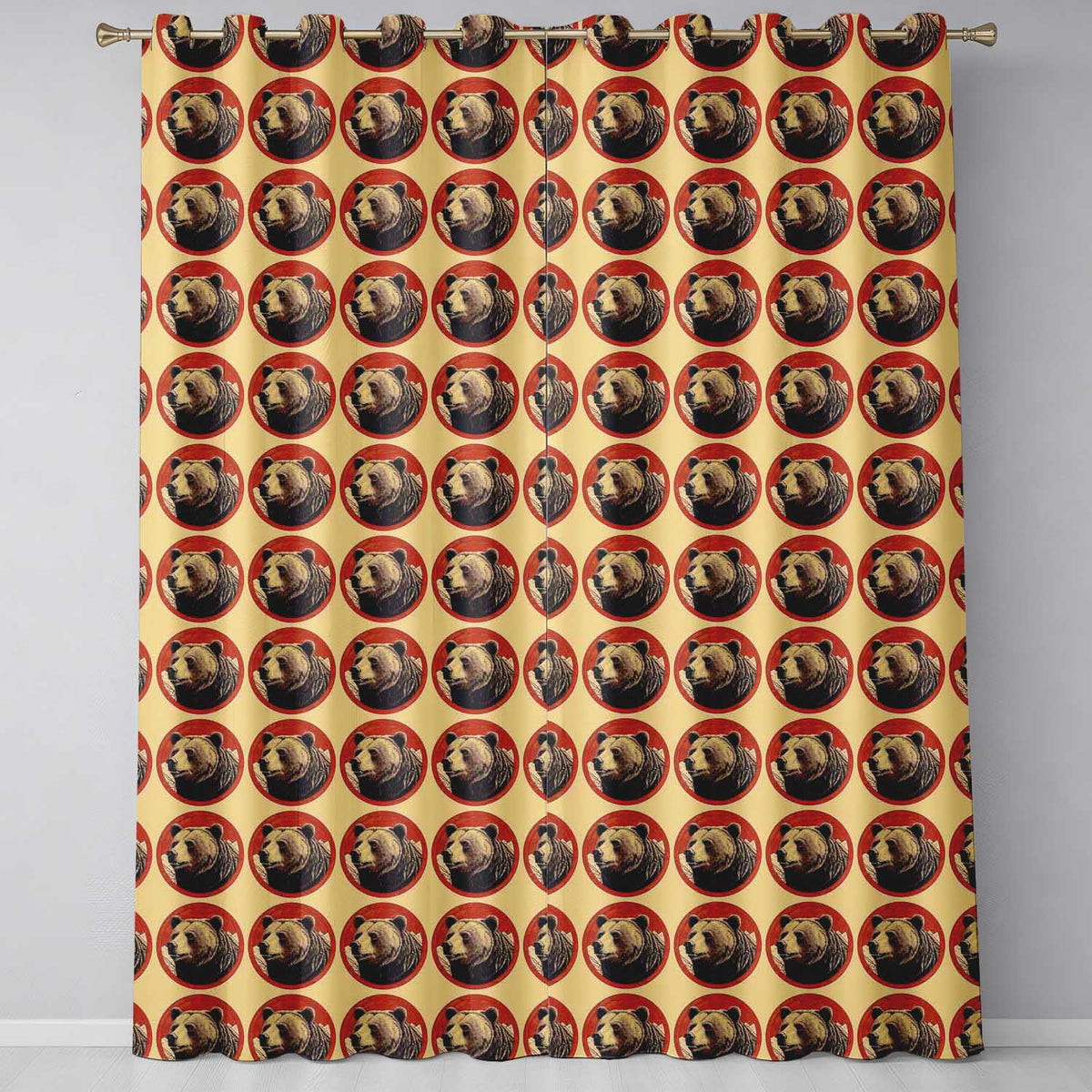 Bear Mountain Circle Seamless Rustic Woodland Wildlife Design Readymade Eyelet Ring Top Thermal 100% Blackout Curtains