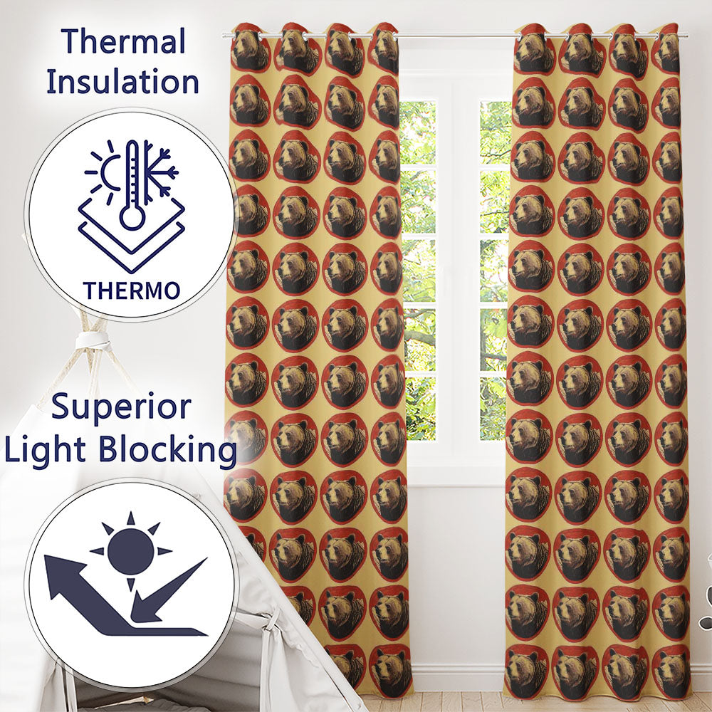 Bear Mountain Circle Seamless Rustic Woodland Wildlife Design Readymade Eyelet Ring Top Thermal 100% Blackout Curtains